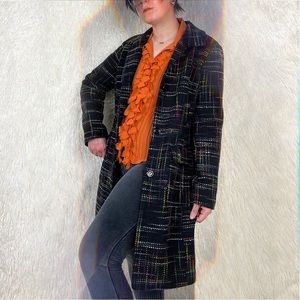 Vintage 90s Black & Multi-Colored Knit Stitched Peacoat